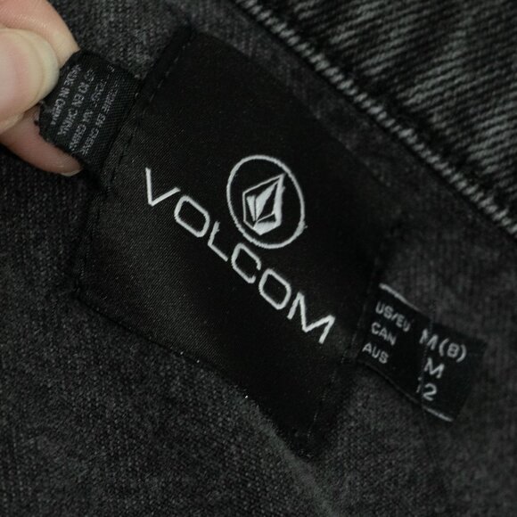 Volcom Crop N Block Denim Jacket Grey Black Boxy Retro 90s Skater Trucker Jacket - Picture 12 of 14